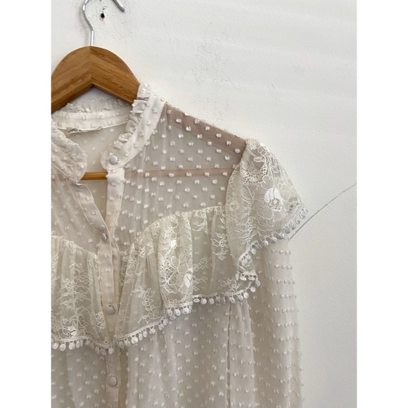 Love Shack Fancy Silk Sheer Blouse Small - Picture 7 of 9